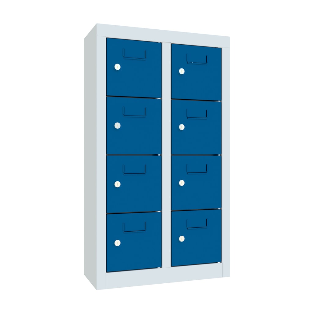 Armoire à petits compartiments PAVOY, 8 compartiments, H x l x P 815 x 460 x 200 mm, avec porte-étiquettes, bleu gentiane, gris clair Illustration du produit: Armoire à petits compartiments PAVOY, 8 compartiments, H x l x P 815 x 460 x 200 mm, avec porte-étiquettes, bleu gentiane, gris clair