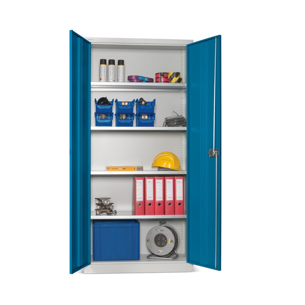N° de l'image du produit 1 : Armoire à portes battantes BISLEY, H x l x P 1 806 x 914 x 400 mm, gris clair/bleu, tablettes peintes