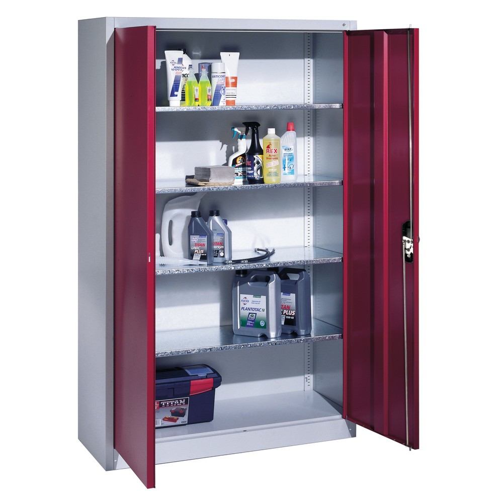 N° de l'image du produit 18 : Armoire à portes battantes d’atelier C+P avec 4 tablettes, H x l x P 1 950 x 700 x 400 mm, gris anthracite, rouge rubis