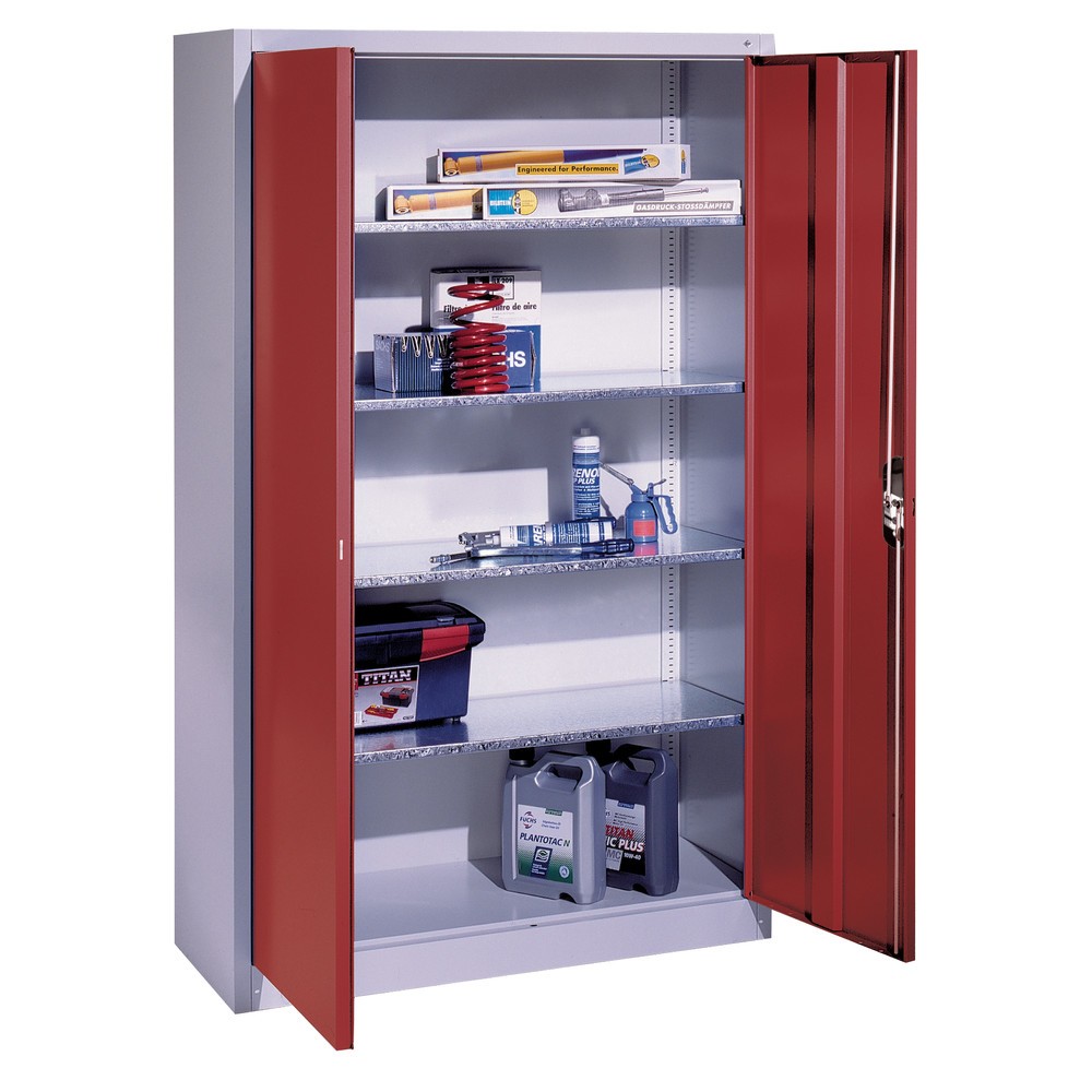 N° de l'image du produit 16 : Armoire à portes battantes d’atelier C+P avec 4 tablettes, H x l x P 1 950 x 700 x 400 mm, gris anthracite, rouge rubis