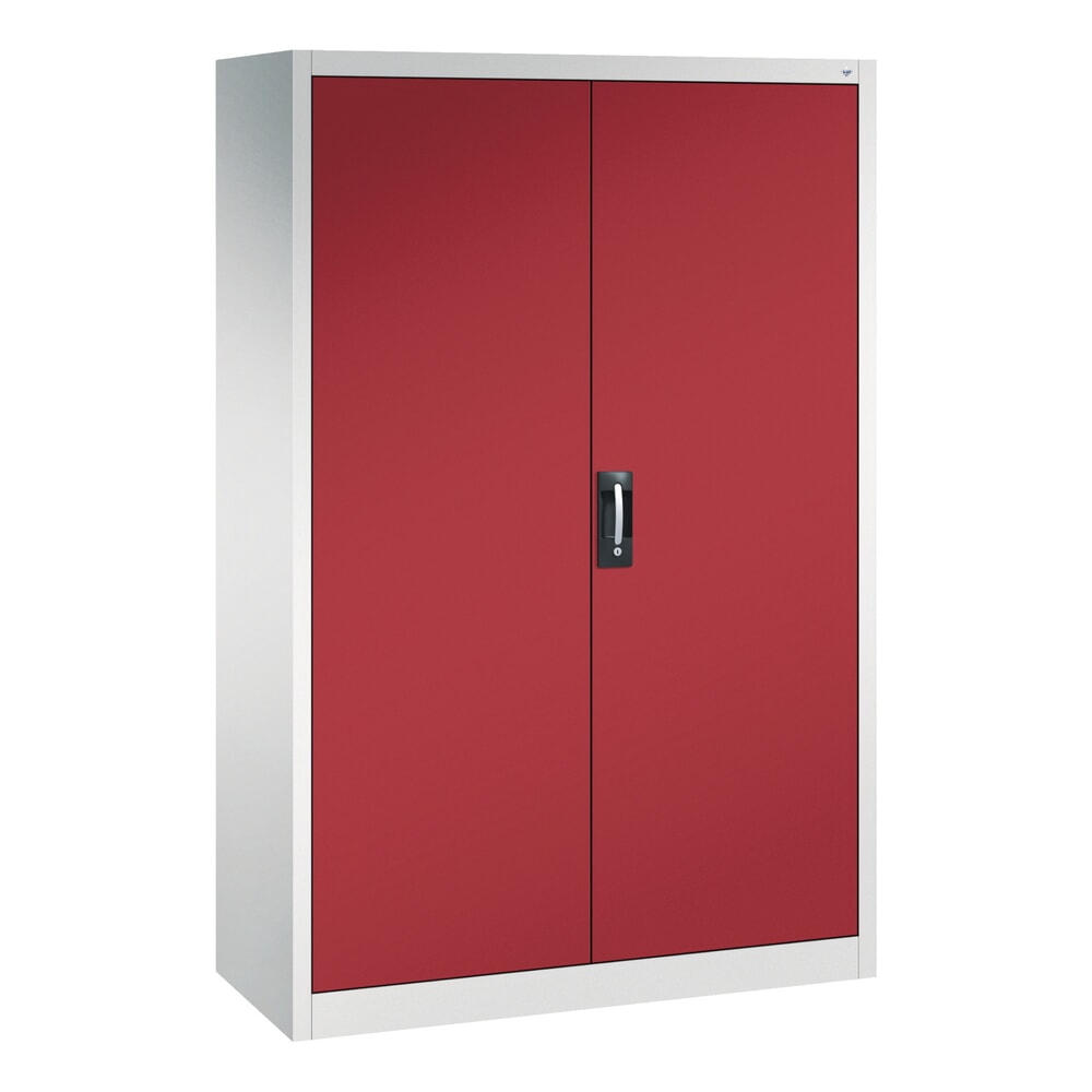 Illustration du produit: Armoire à portes battantes d’atelier C+P avec paroi centrale + 8 tablettes, H x l x P 1 950 x 1 200 x 500 mm, gris clair, rouge rubis
