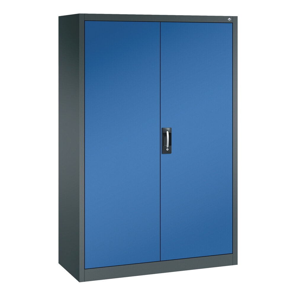 Illustration du produit: Armoire à portes battantes d’atelier C+P avec paroi centrale + 8 tablettes, H x l x P 1 950 x 1 200 x 500 mm, gris anthracite, bleu gentiane