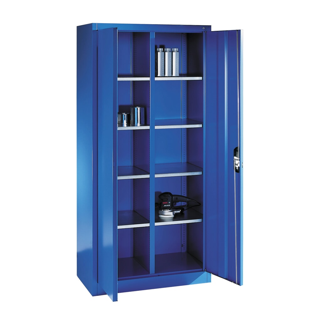 Armoire à portes battantes d’atelier C+P avec paroi centrale + 8 tablettes, H x l x P 1 950 x 930 x 500 mm, gris clair, bleu gentiane N° de l'image du produit 2 : Armoire à portes battantes d’atelier C+P avec paroi centrale + 8 tablettes, H x l x P 1 950 x 930 x 500 mm, gris clair, bleu gentiane