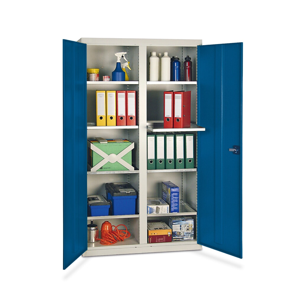 Armoire à portes battantes d’atelier stumpf® avec 8 bacs + cloison de séparation, H x l x P 1 800 x 1 000 x 500 mm, gris clair Illustration du produit: Armoire à portes battantes d’atelier stumpf® avec 8 bacs + cloison de séparation, H x l x P 1 800 x 1 000 x 500 mm, gris clair
