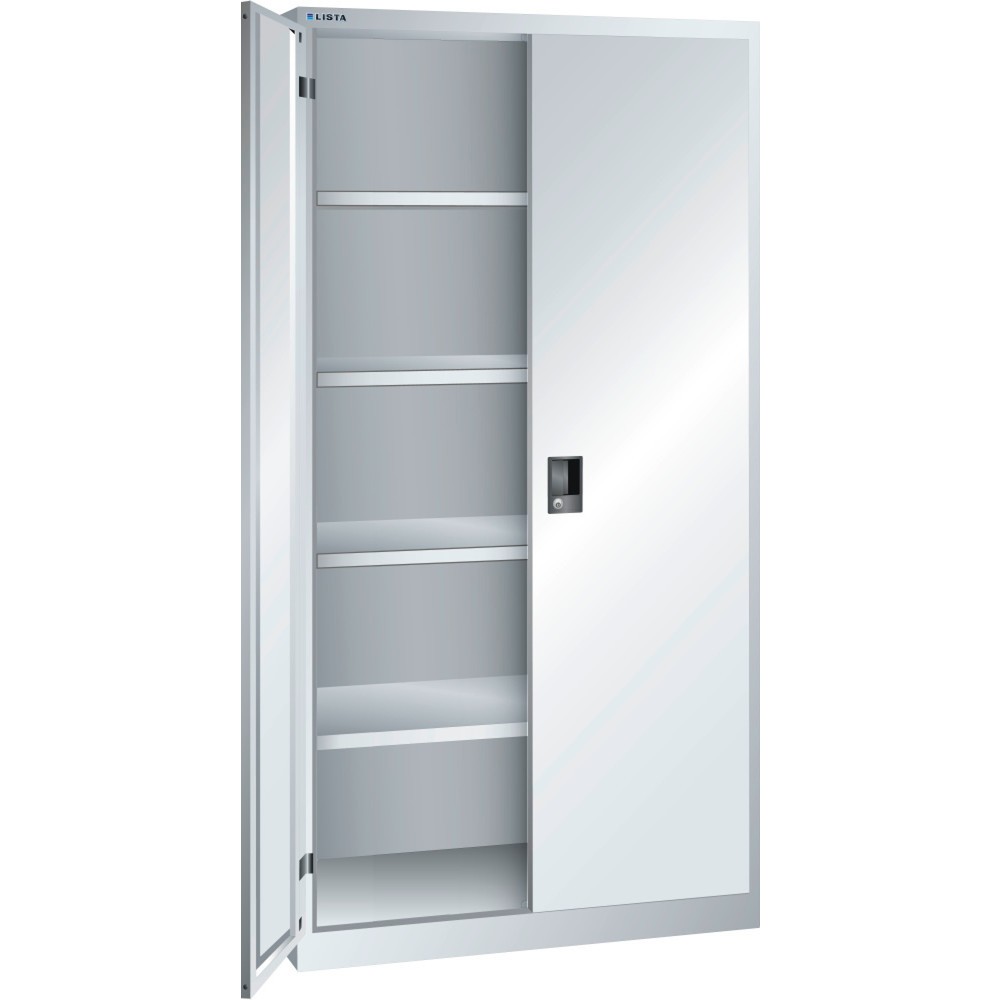 Illustration du produit: Armoire à portes battantes LISTA, (lxPxH) 1 000x500x1 950 mm, 4 étagères réglables, gris clair, KEY Lock