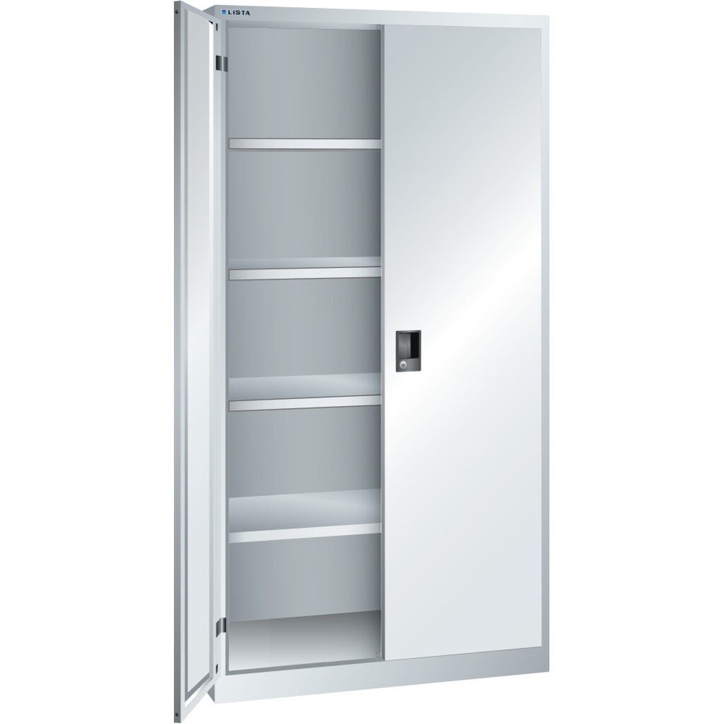 Illustration du produit: Armoire à portes battantes LISTA, (lxPxH) 1 000x500x1 950 mm, 4 étagères réglables, gris clair, KEY Lock