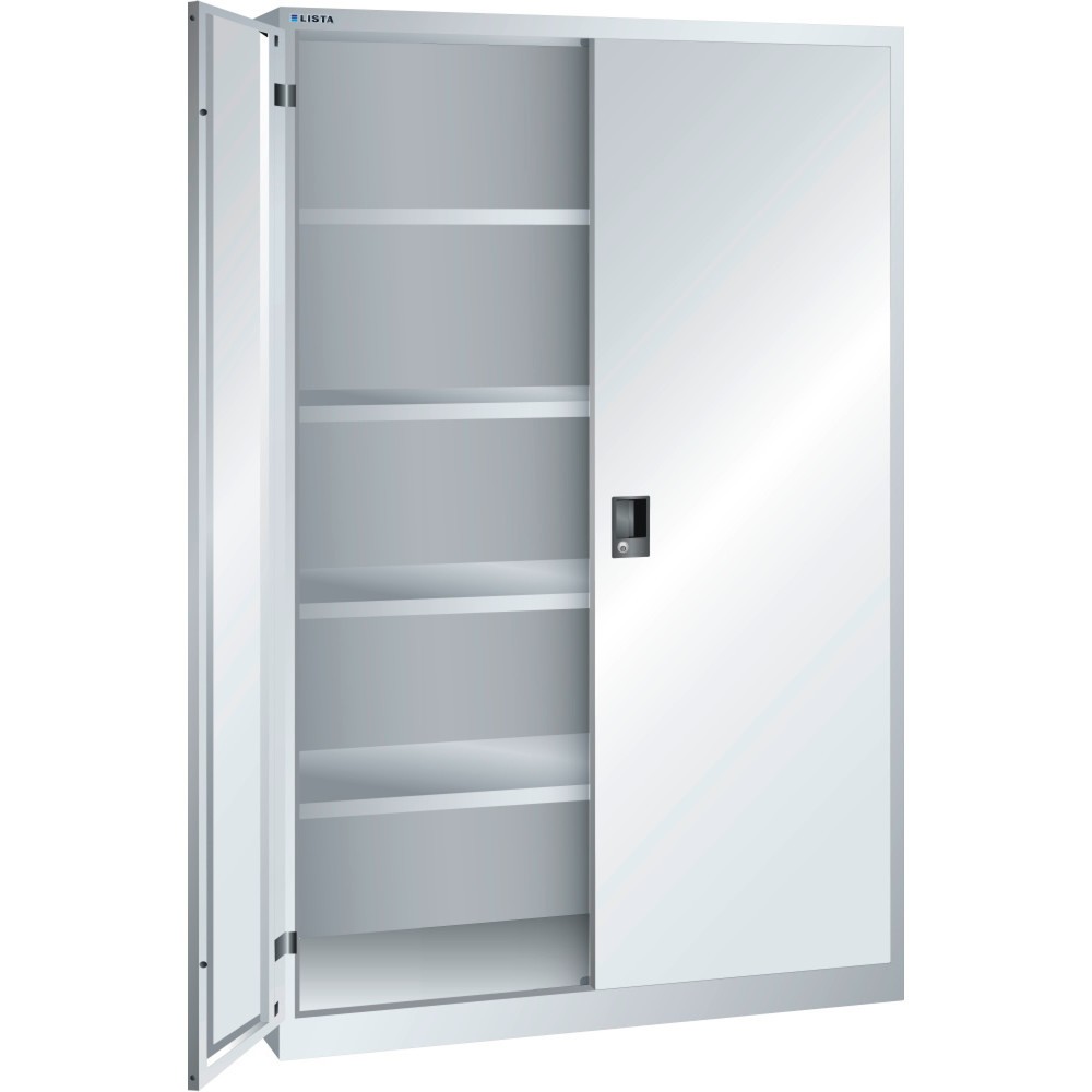 Illustration du produit: Armoire à portes battantes LISTA, (lxPxH) 1 250x580x1 950 mm, 4 étagères réglables, gris clair, KEY Lock