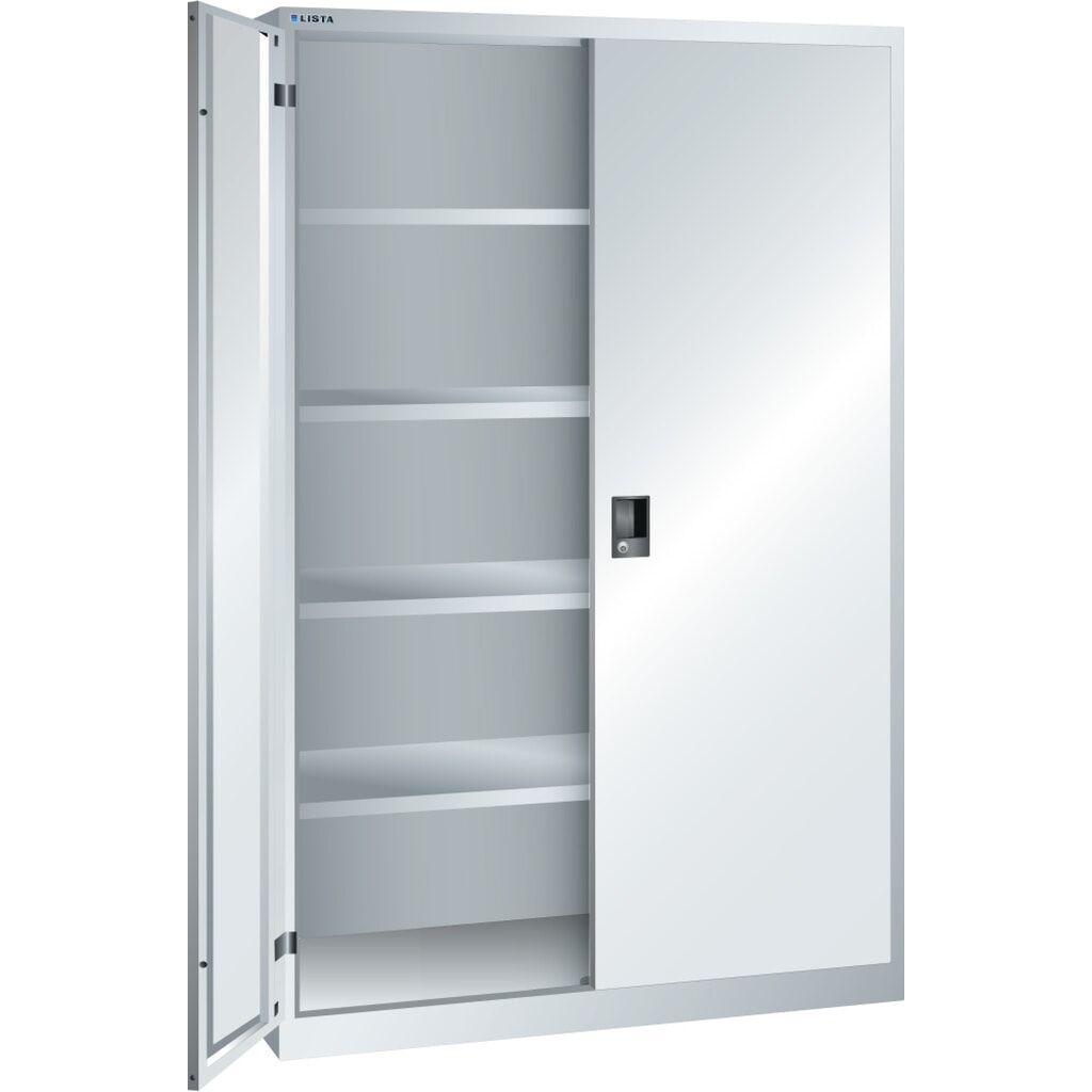 Armoire à portes battantes LISTA, (lxPxH) 1 250x580x1 950 mm, 4 étagères réglables, gris clair, KEY Lock Illustration du produit: Armoire à portes battantes LISTA, (lxPxH) 1 250x580x1 950 mm, 4 étagères réglables, gris clair, KEY Lock
