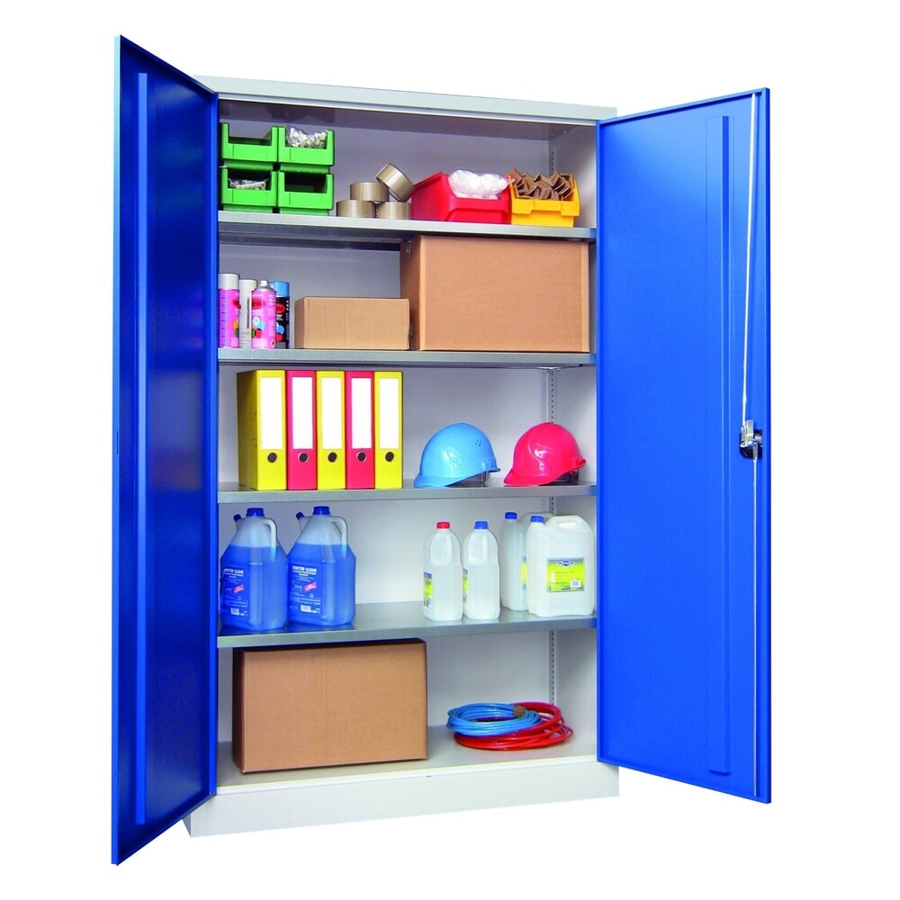 N° de l'image du produit 3 : Armoire à portes battantes PAVOY, 4 tablettes, H x l x P 1 950 x 1 000 x 400 mm, bleu clair, gris clair
