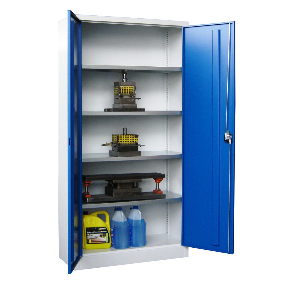 N° de l'image du produit 2 : Armoire à portes battantes PAVOY, 4 tablettes, H x l x P 1 950 x 1 000 x 400 mm, bleu clair, gris clair