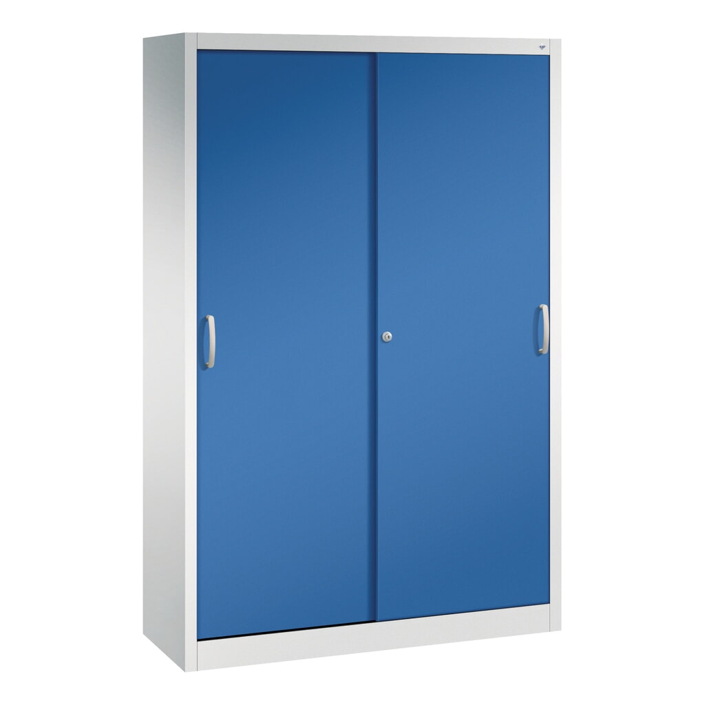 Armoire à portes coulissantes d’atelier C+P avec 4 tablettes, H x l x P 1 950 x 1 200 x 400 mm, gris clair, bleu gentiane Illustration du produit: Armoire à portes coulissantes d’atelier C+P avec 4 tablettes, H x l x P 1 950 x 1 200 x 400 mm, gris clair, bleu gentiane