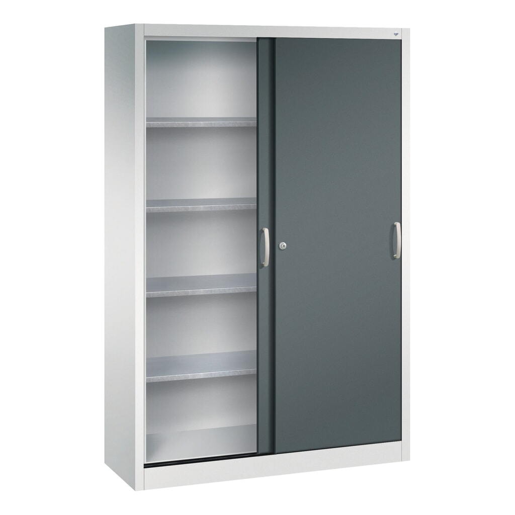 N° de l'image du produit 3 : Armoire à portes coulissantes d’atelier C+P avec 4 tablettes, H x l x P 1 950 x 1 200 x 400 mm, gris clair, gris anthracite