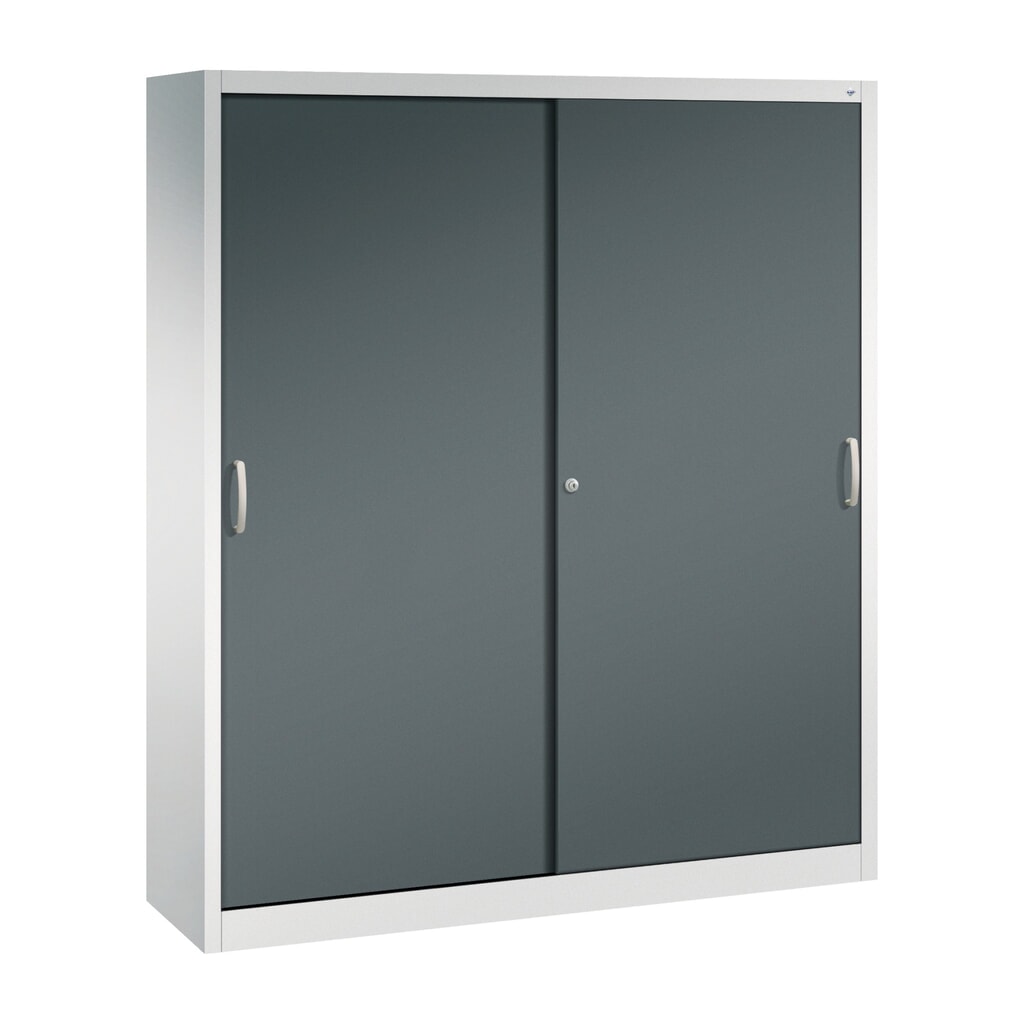 Illustration du produit: Armoire à portes coulissantes d’atelier C+P avec 8 tablettes, H x l x P 1 950 x 1 600 x 400 mm, cloison de séparation, gris clair, gris anthracite
