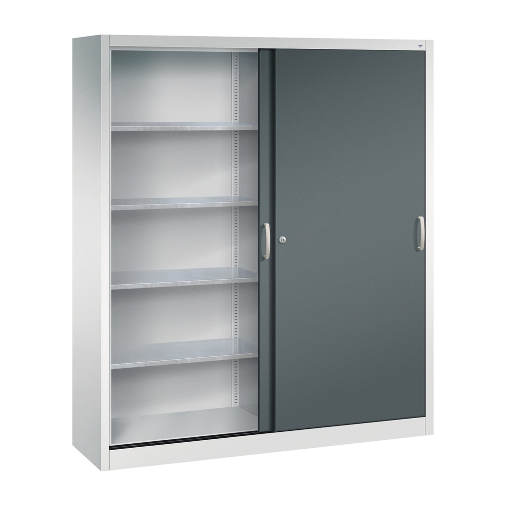 N° de l'image du produit 3 : Armoire à portes coulissantes d’atelier C+P avec 8 tablettes, H x l x P 1 950 x 1 600 x 400 mm, cloison de séparation, gris clair, gris anthracite