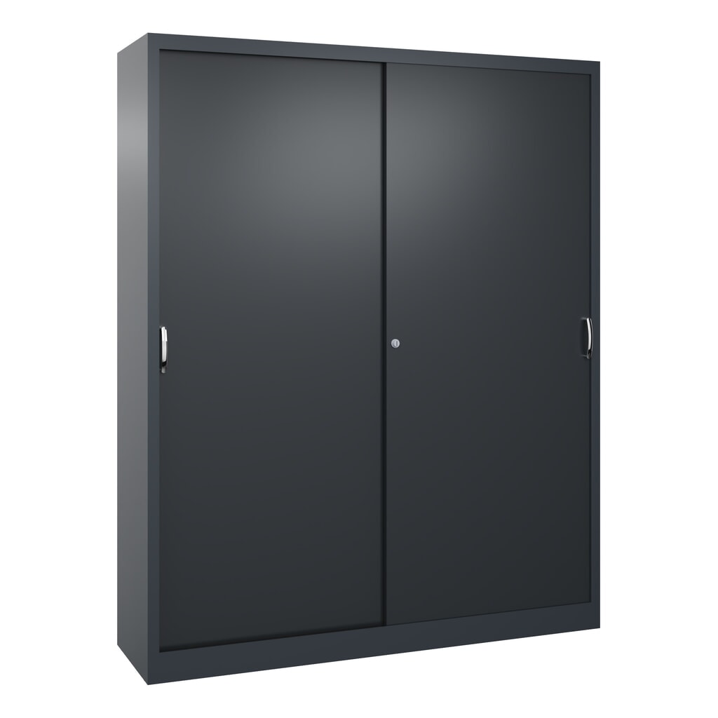Illustration du produit: Armoire à portes coulissantes d’atelier C+P avec 8 tablettes, H x l x P 1 950 x 1 600 x 400 mm, cloison de séparation, gris anthracite, gris noir