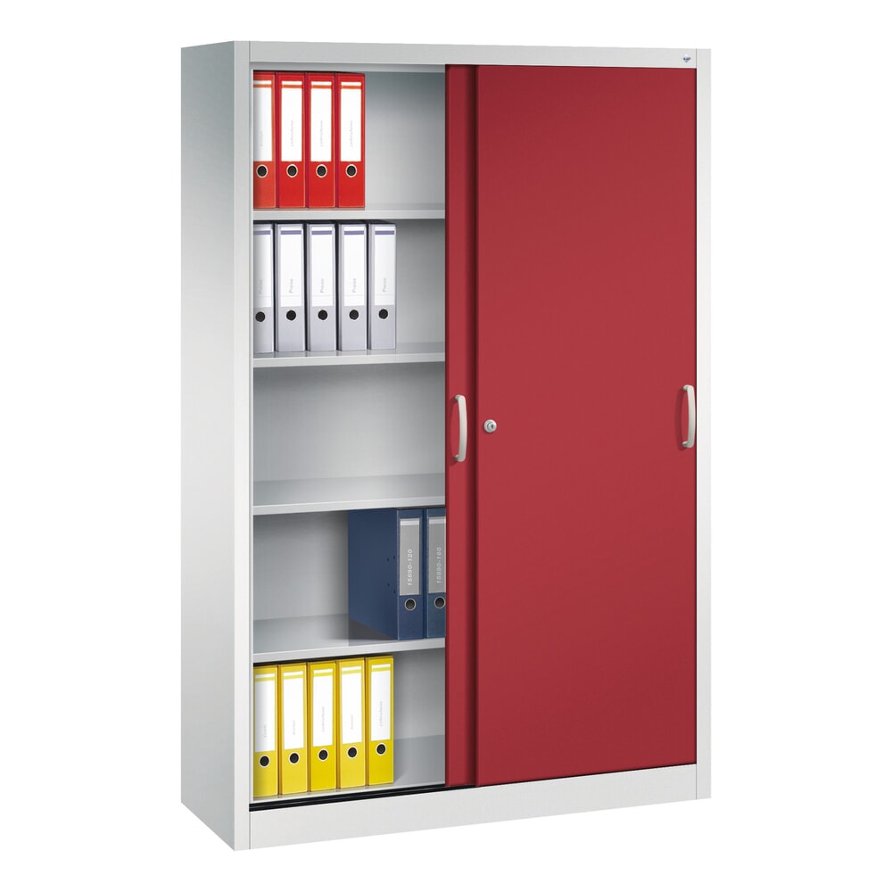 N° de l'image du produit 3 : Armoire à portes coulissantes, H x l x P 1 950 x 1 200 x 400 mm, gris clair, rouge rubis
