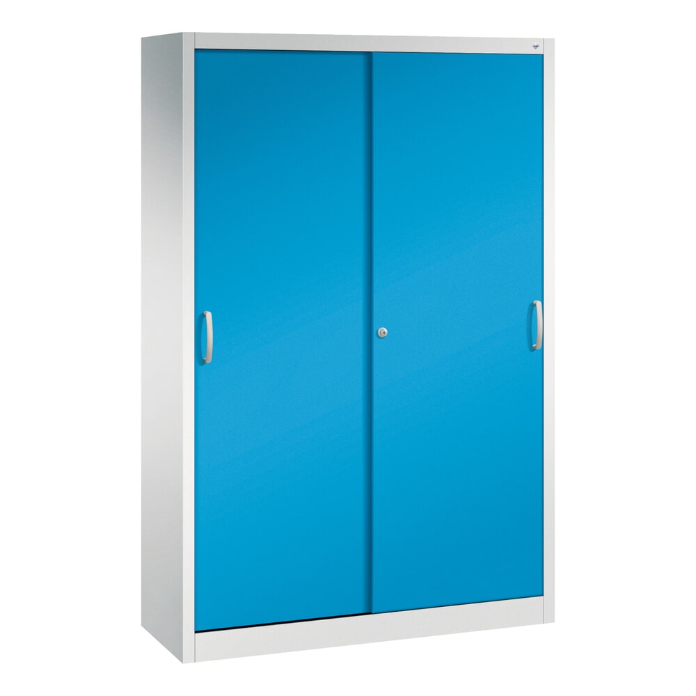 N° de l'image du produit 1 : Armoire à portes coulissantes, H x l x P 1 950 x 1 200 x 400 mm, gris clair, bleu clair