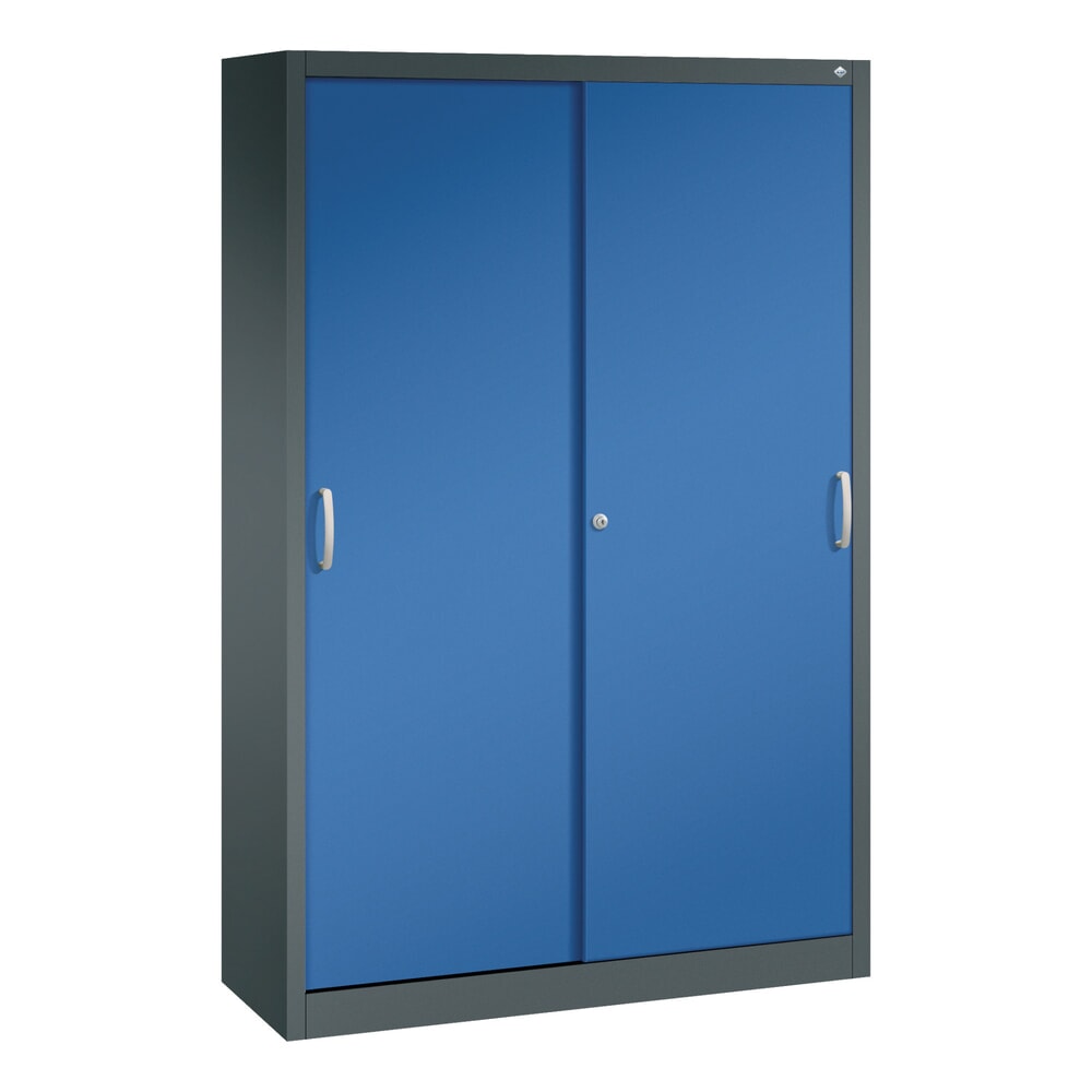 N° de l'image du produit 1 : Armoire à portes coulissantes, H x l x P 1 950 x 1 200 x 400 mm, gris anthracite, bleu gentiane