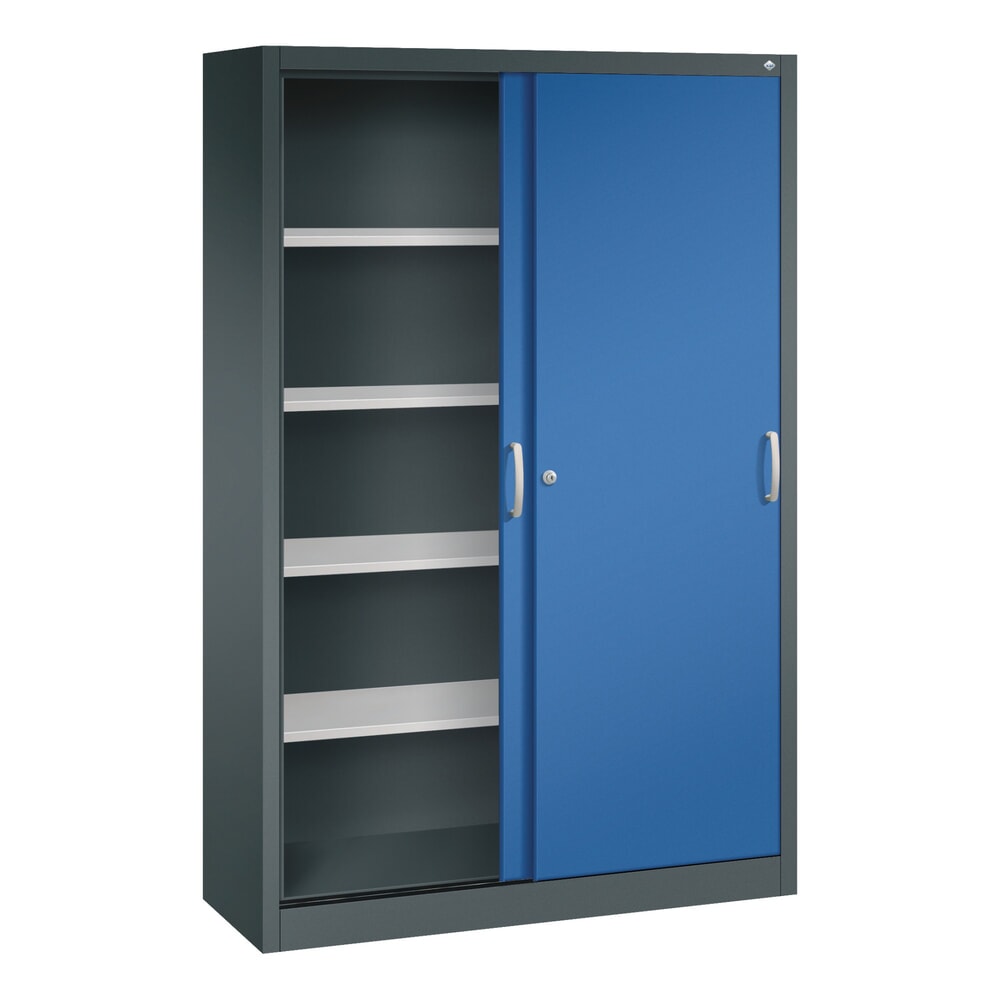 N° de l'image du produit 4 : Armoire à portes coulissantes, H x l x P 1 950 x 1 200 x 400 mm, gris anthracite, bleu gentiane