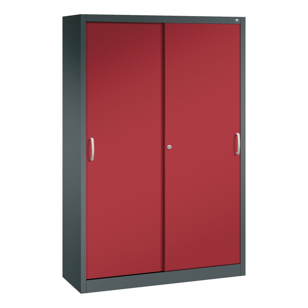 N° de l'image du produit 1 : Armoire à portes coulissantes, H x l x P 1 950 x 1 200 x 400 mm, gris anthracite, rouge rubis