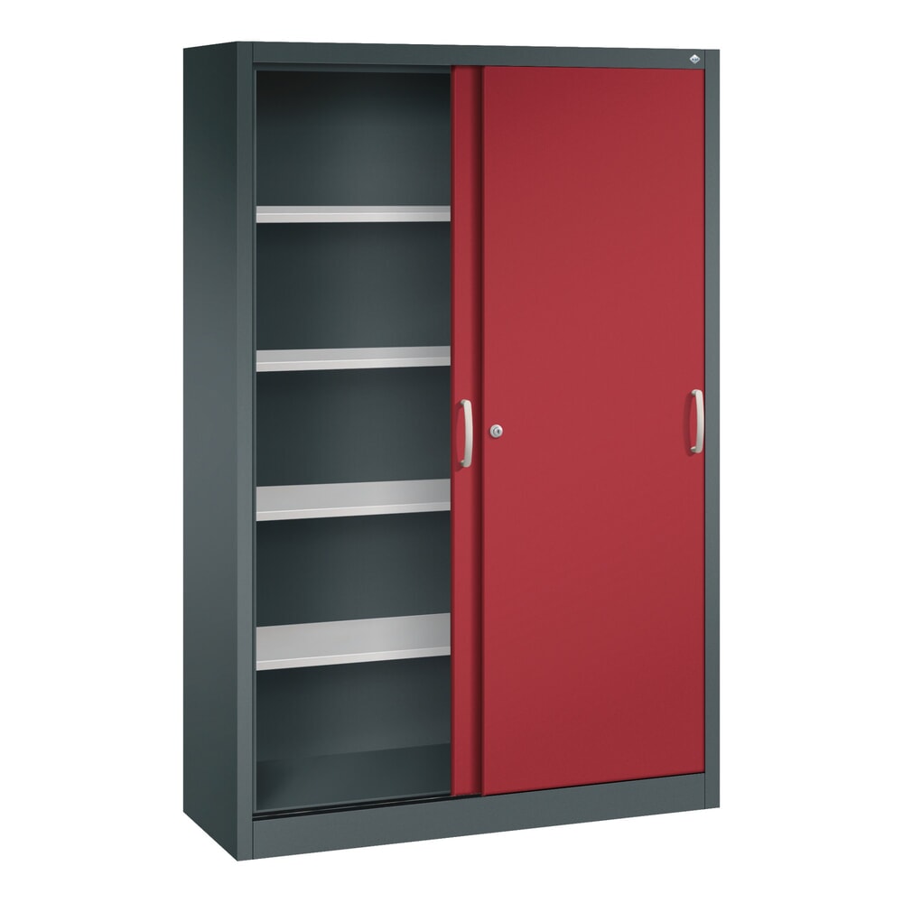 N° de l'image du produit 4 : Armoire à portes coulissantes, H x l x P 1 950 x 1 200 x 400 mm, gris anthracite, rouge rubis