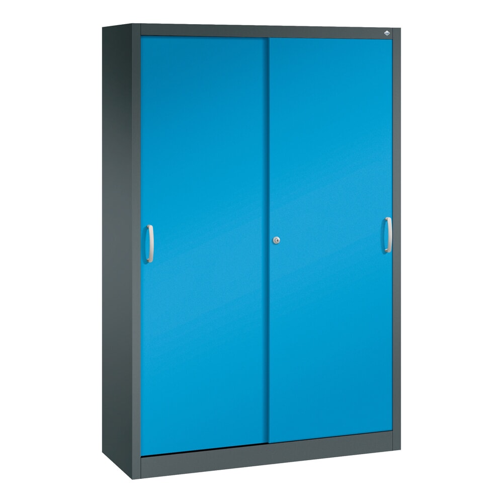 N° de l'image du produit 1 : Armoire à portes coulissantes, H x l x P 1 950 x 1 200 x 400 mm, gris anthracite, bleu clair