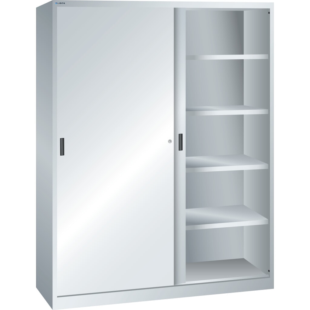 Armoire à portes coulissantes LISTA, (lxPxH) 1 500x400x1 950 mm, 8 étagères réglables, gris clair Illustration du produit: Armoire à portes coulissantes LISTA, (lxPxH) 1 500x400x1 950 mm, 8 étagères réglables, gris clair