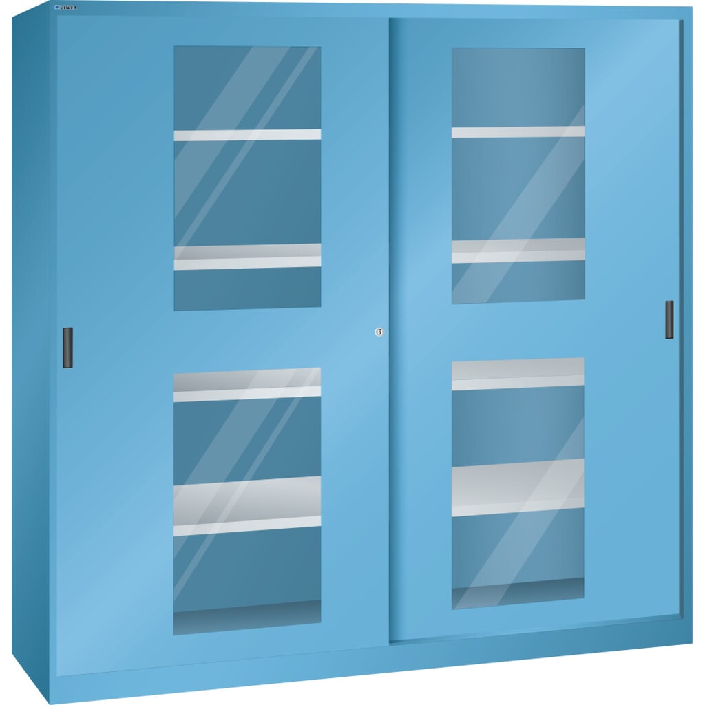 Illustration du produit: Armoire à portes coulissantes LISTA, (lxPxH) 2 000x400x1 950 mm, 8 étagères réglables, vitres transparentes, profondeur 400 mm, bleu clair