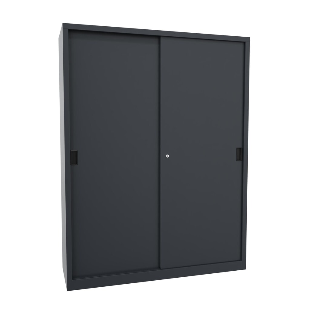 Armoire à portes coulissantes PAVOY avec 8 tablettes + cloison de séparation, HxlxP 1 950 x 1 500 x 500 mm, bleu gentiane, gris clair Illustration du produit: Armoire à portes coulissantes PAVOY avec 8 tablettes + cloison de séparation, HxlxP 1 950 x 1 500 x 500 mm, bleu gentiane, gris clair