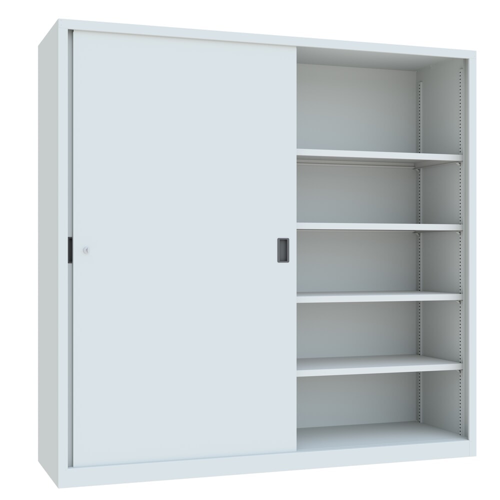 N° de l'image du produit 3 : Armoire à portes coulissantes PAVOY avec mit 8 tablettes + cloison de séparation, HxlxP 1 950 x 2 000 x 600 mm, gris clair, gris clair