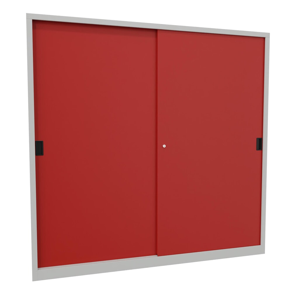 Armoire à portes coulissantes PAVOY avec mit 8 tablettes + cloison de séparation, HxlxP 1 950 x 2 000 x 600 mm, rouge feu, gris clair Illustration du produit: Armoire à portes coulissantes PAVOY avec mit 8 tablettes + cloison de séparation, HxlxP 1 950 x 2 000 x 600 mm, rouge feu, gris clair