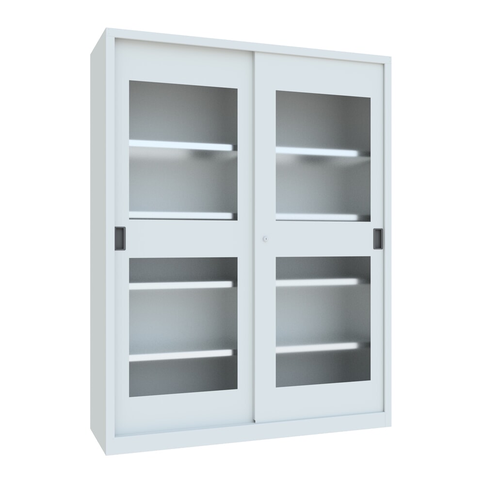 Illustration du produit: Armoire à portes coulissantes PAVOY avec regards + 8 tablettes + cloison de séparation, H x l x P 1 950 x 1 500 x 500 mm, gris clair, gris clair