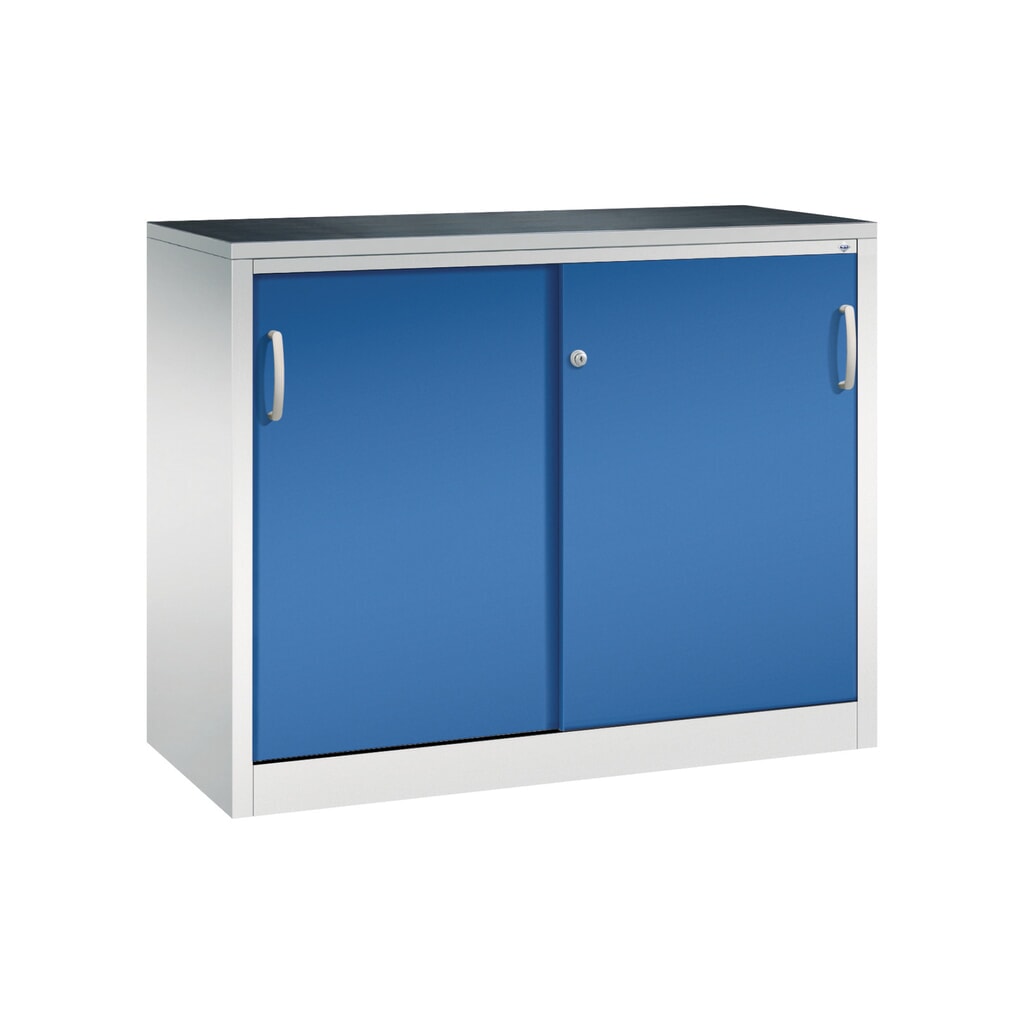Armoire à portes coulissantes pour charges lourdes C+P, H x l x P 1 000 x 1 200 x 500 mm, gris clair, bleu gentiane Illustration du produit: Armoire à portes coulissantes pour charges lourdes C+P, H x l x P 1 000 x 1 200 x 500 mm, gris clair, bleu gentiane