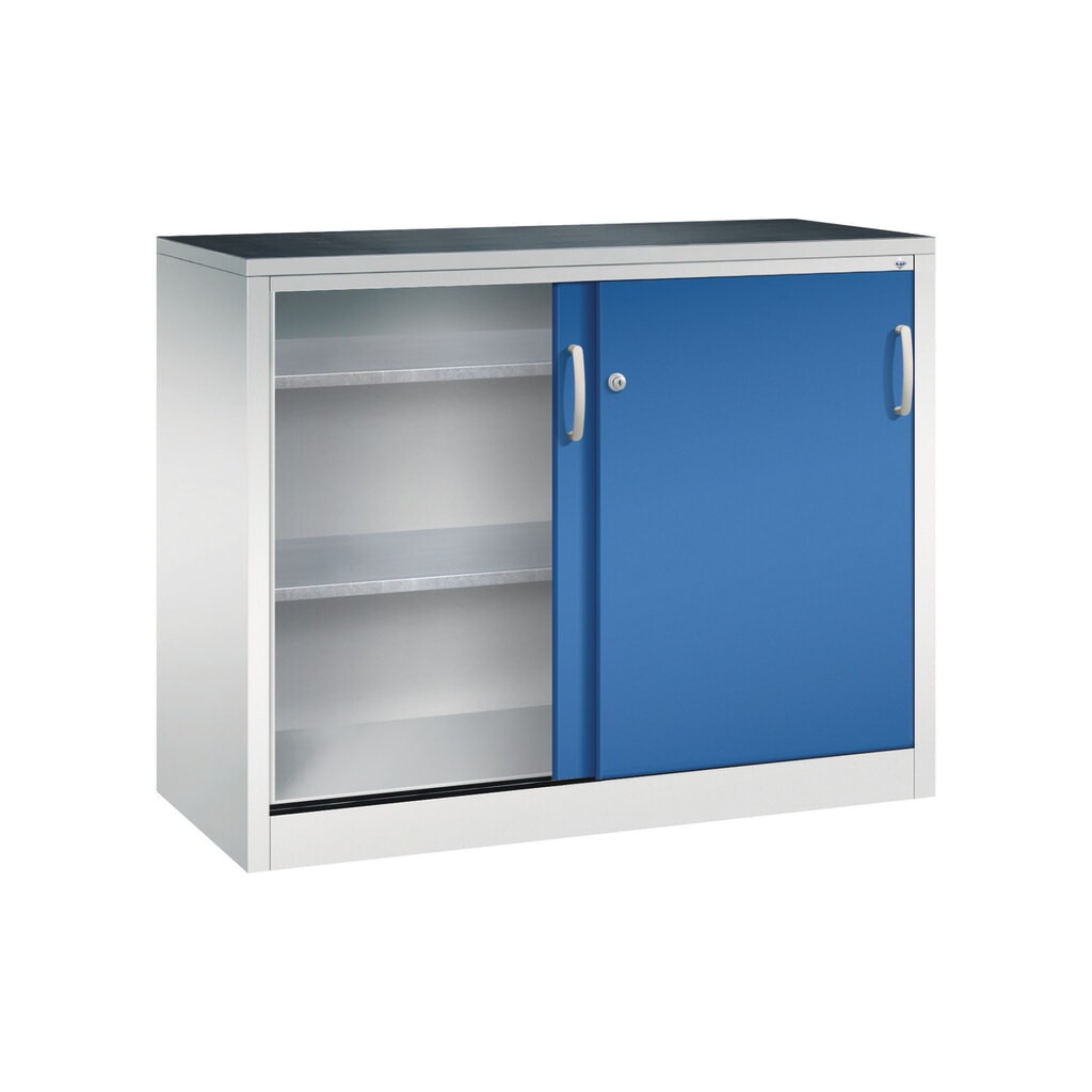 N° de l'image du produit 2 : Armoire à portes coulissantes pour charges lourdes C+P, H x l x P 1 000 x 1 200 x 500 mm, gris clair, bleu gentiane