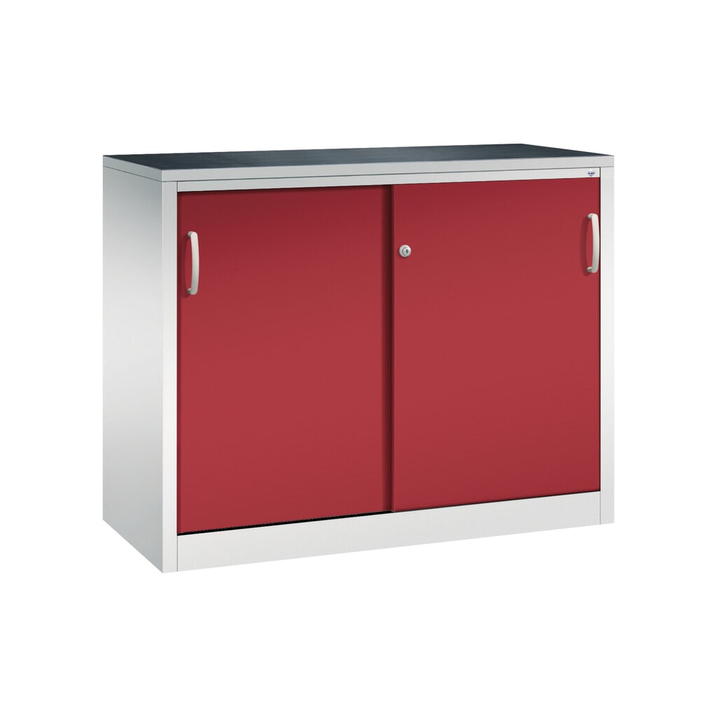 Armoire à portes coulissantes pour charges lourdes C+P, H x l x P 1 000 x 1 200 x 500 mm, gris clair, rouge rubis Illustration du produit: Armoire à portes coulissantes pour charges lourdes C+P, H x l x P 1 000 x 1 200 x 500 mm, gris clair, rouge rubis