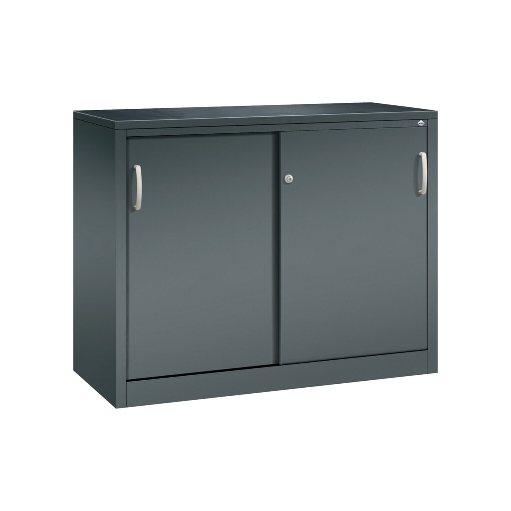 Armoire à portes coulissantes pour charges lourdes C+P, H x l x P 1 000 x 1 200 x 500 mm, gris anthracite, gris anthracite Illustration du produit: Armoire à portes coulissantes pour charges lourdes C+P, H x l x P 1 000 x 1 200 x 500 mm, gris anthracite, gris anthracite