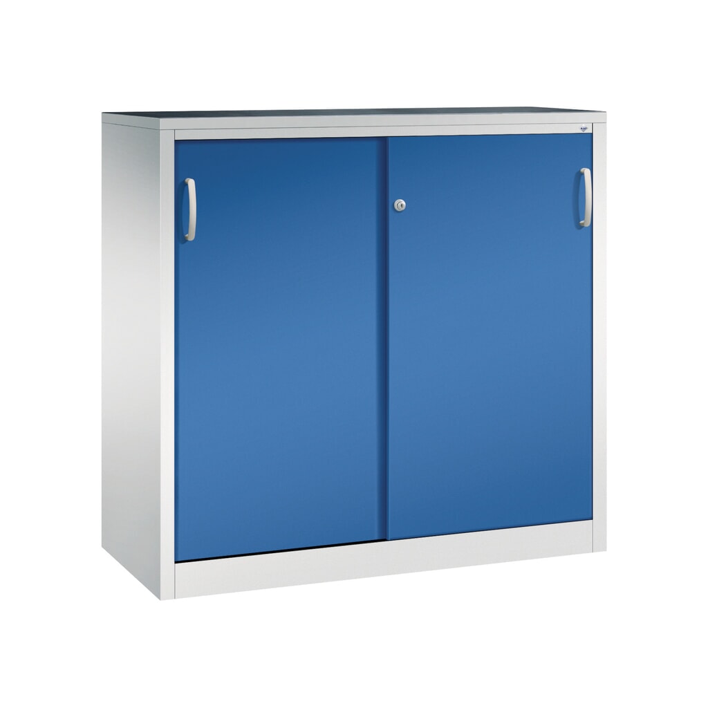 Illustration du produit: Armoire à portes coulissantes pour charges lourdes C+P, H x l x P 1 200 x 1 200 x 500 mm, gris clair, bleu gentiane