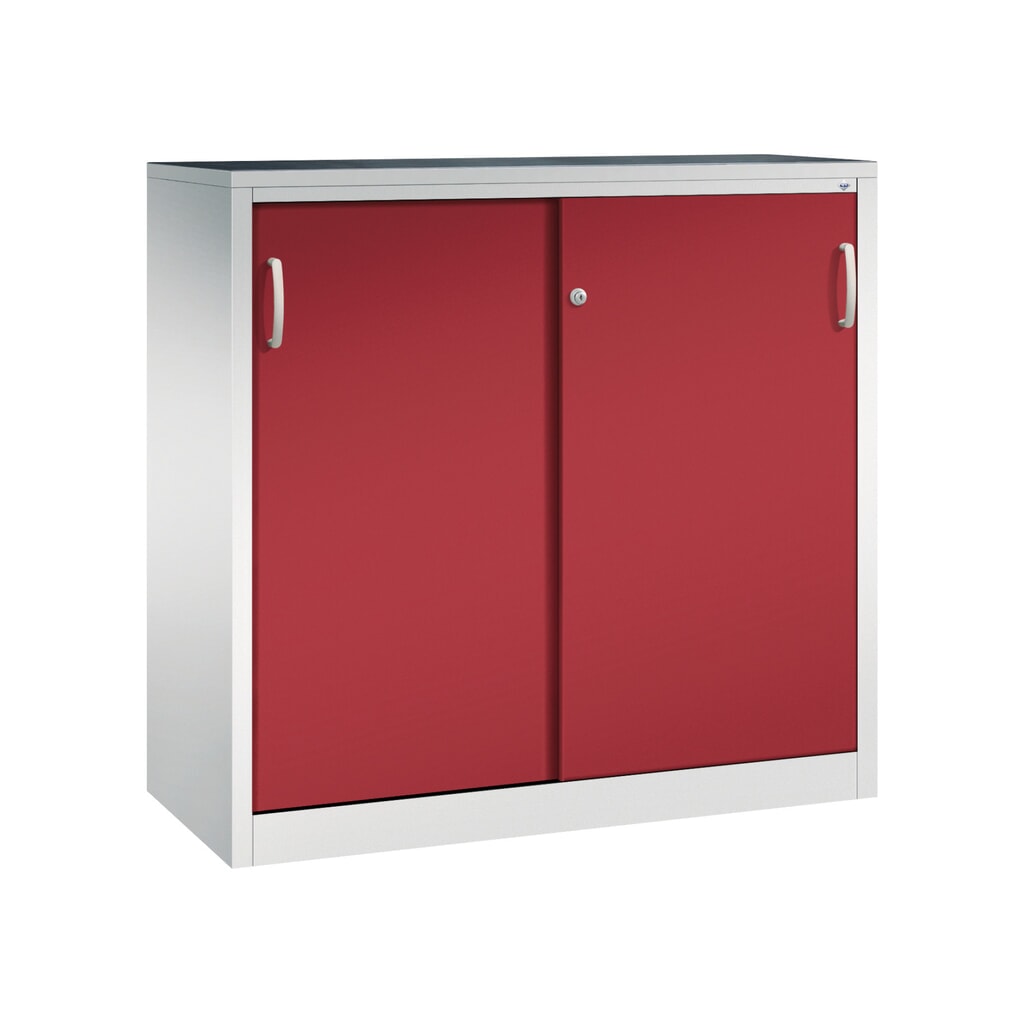 Armoire à portes coulissantes pour charges lourdes C+P, H x l x P 1 200 x 1 200 x 500 mm, gris clair, rouge rubis Illustration du produit: Armoire à portes coulissantes pour charges lourdes C+P, H x l x P 1 200 x 1 200 x 500 mm, gris clair, rouge rubis