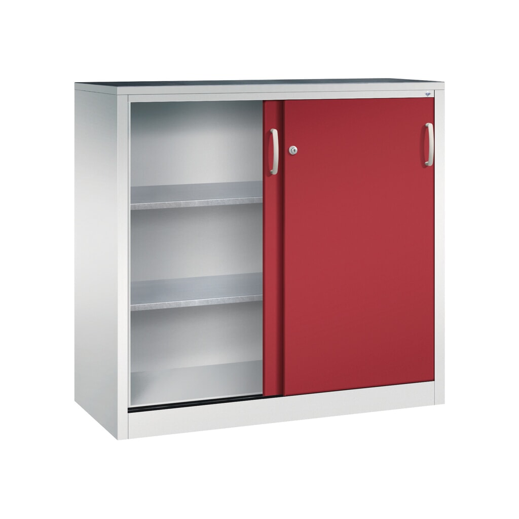 Armoire à portes coulissantes pour charges lourdes C+P, H x l x P 1 200 x 1 200 x 500 mm, gris clair, rouge rubis N° de l'image du produit 3 : Armoire à portes coulissantes pour charges lourdes C+P, H x l x P 1 200 x 1 200 x 500 mm, gris clair, rouge rubis