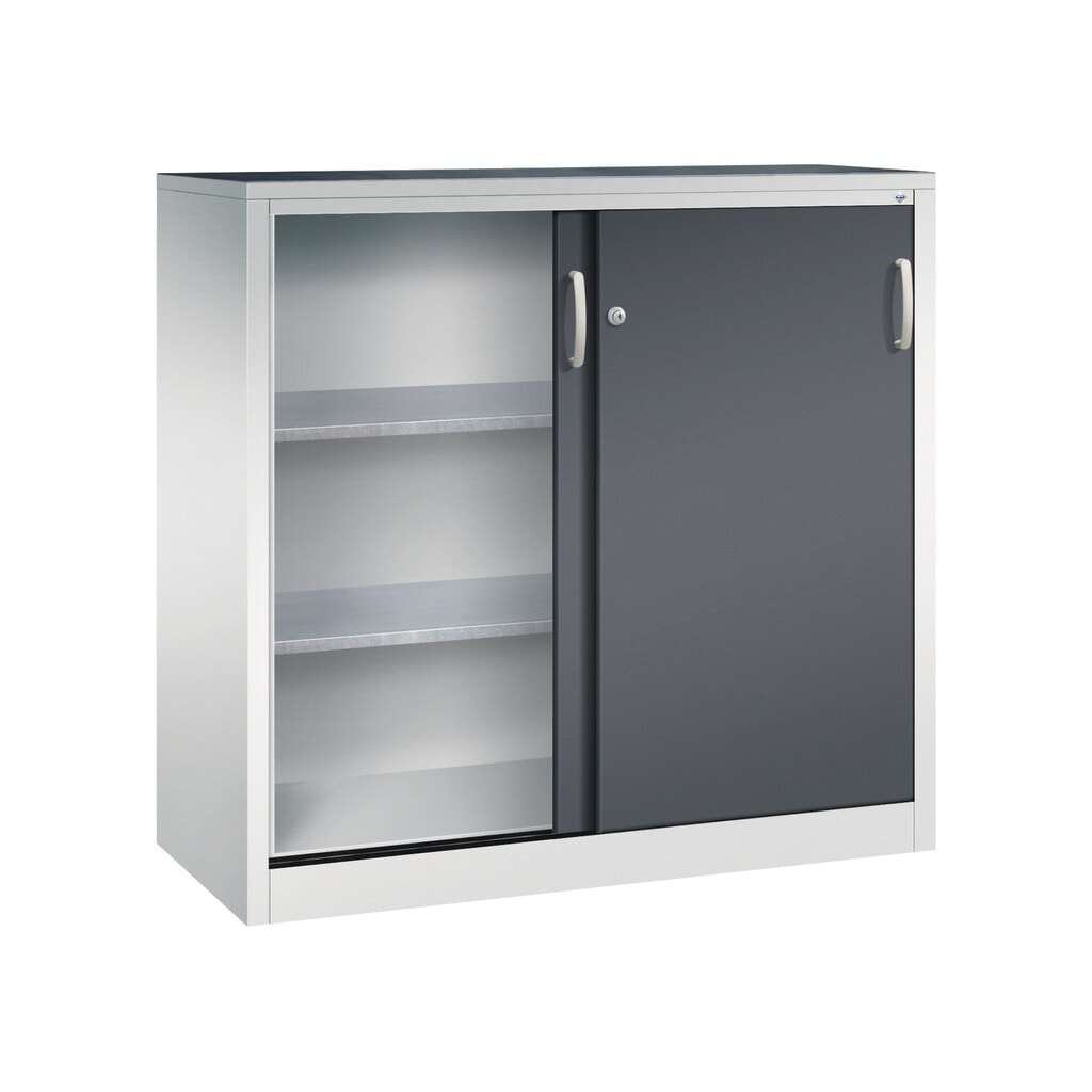 Armoire à portes coulissantes pour charges lourdes C+P, H x l x P 1 200 x 1 200 x 500 mm, gris clair, gris noir N° de l'image du produit 3 : Armoire à portes coulissantes pour charges lourdes C+P, H x l x P 1 200 x 1 200 x 500 mm, gris clair, gris noir