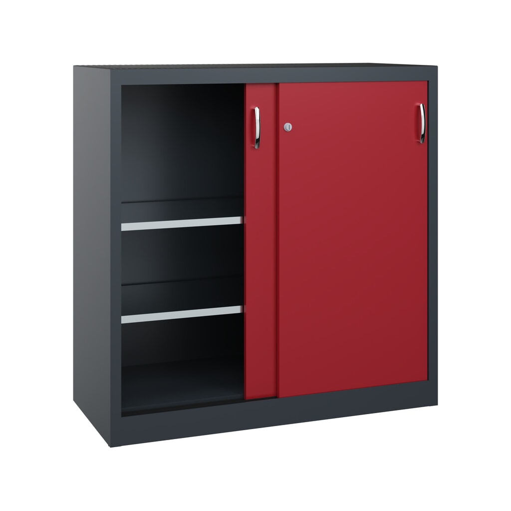 Armoire à portes coulissantes pour charges lourdes C+P, H x l x P 1 200 x 1 200 x 500 mm, gris anthracite, rouge rubis N° de l'image du produit 2 : Armoire à portes coulissantes pour charges lourdes C+P, H x l x P 1 200 x 1 200 x 500 mm, gris anthracite, rouge rubis