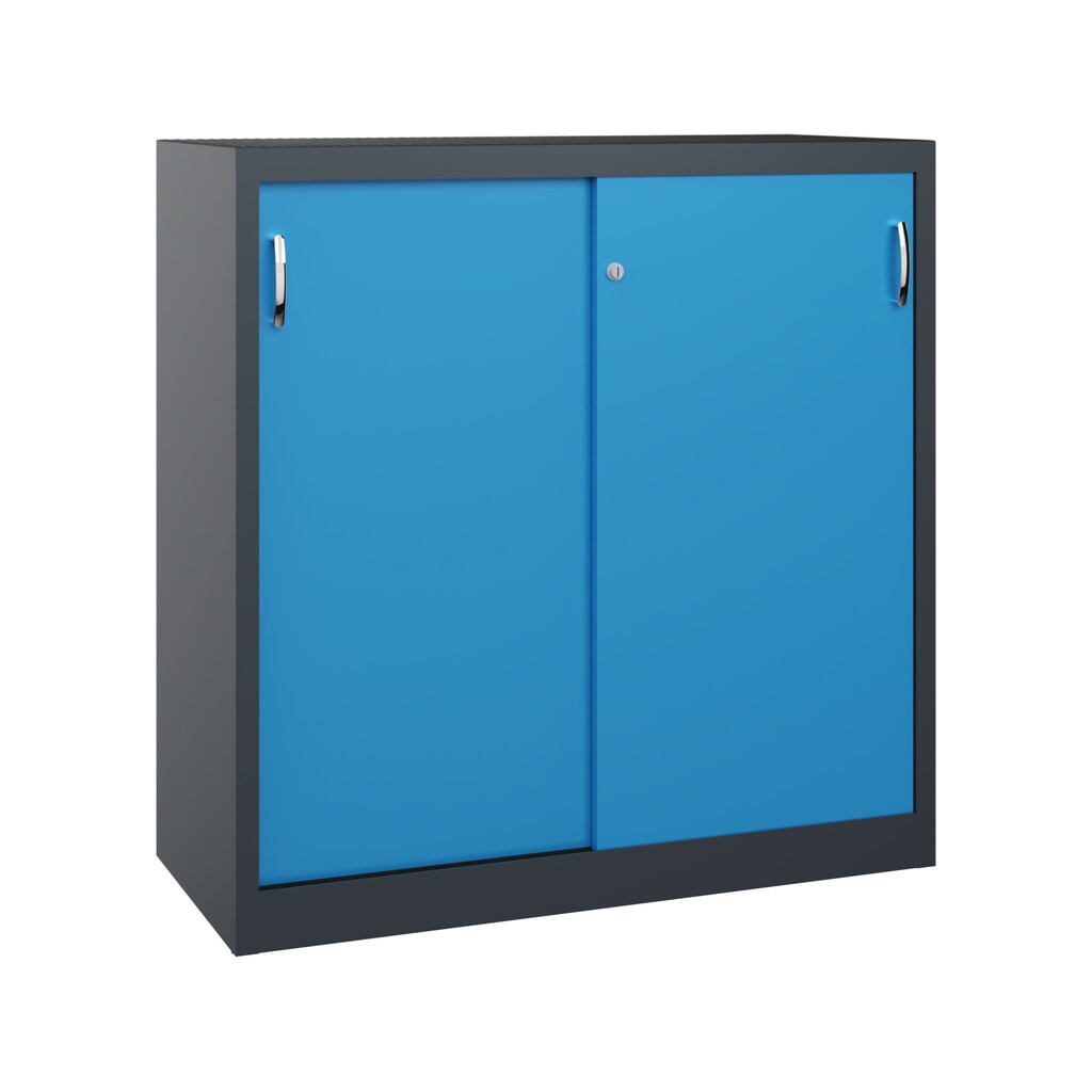 Illustration du produit: Armoire à portes coulissantes pour charges lourdes C+P, H x l x P 1 200 x 1 200 x 500 mm, gris anthracite, bleu clair
