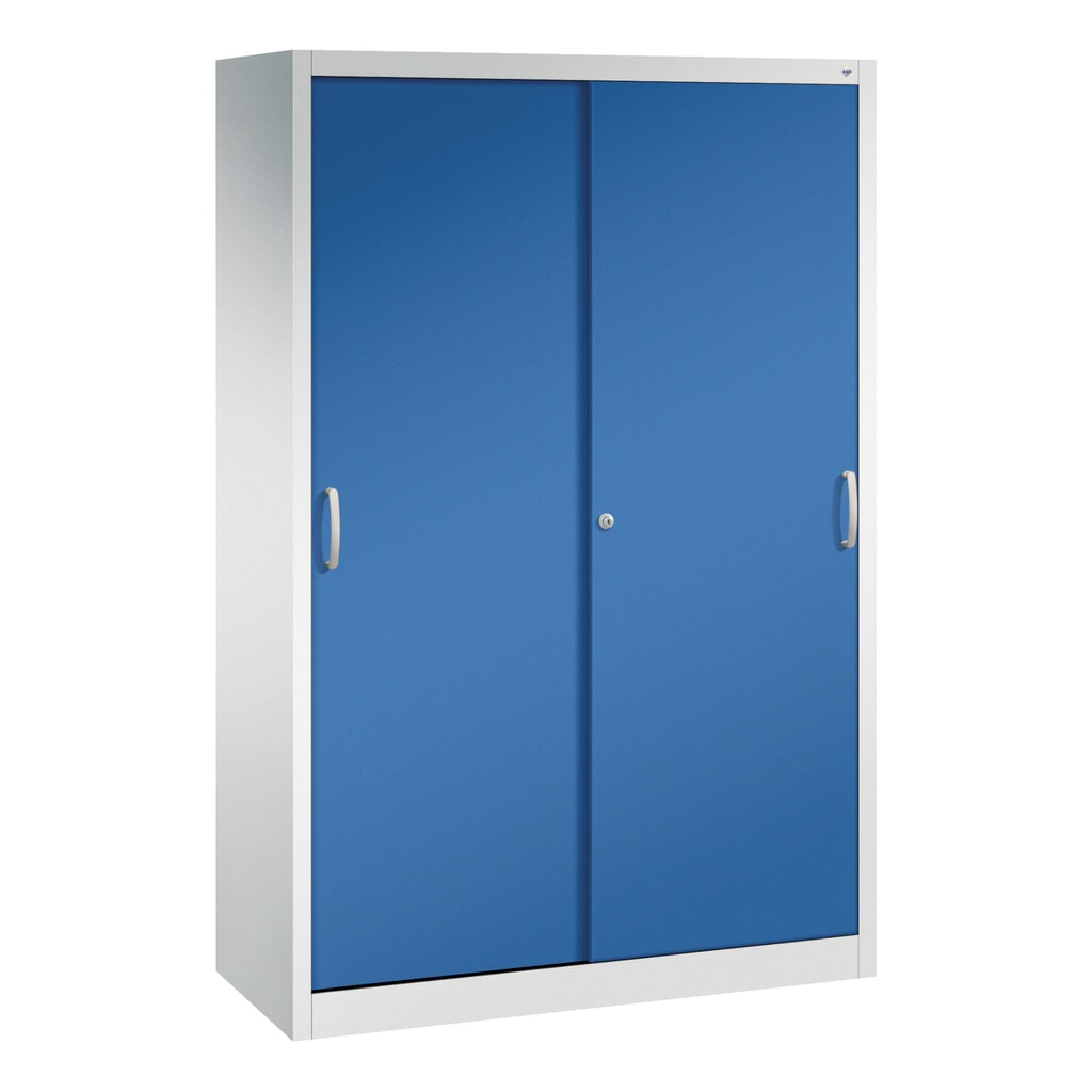 Illustration du produit: Armoire à portes coulissantes pour charges lourdes C+P, H x l x P 1 950 x 1 200 x 500 mm, gris clair, bleu gentiane