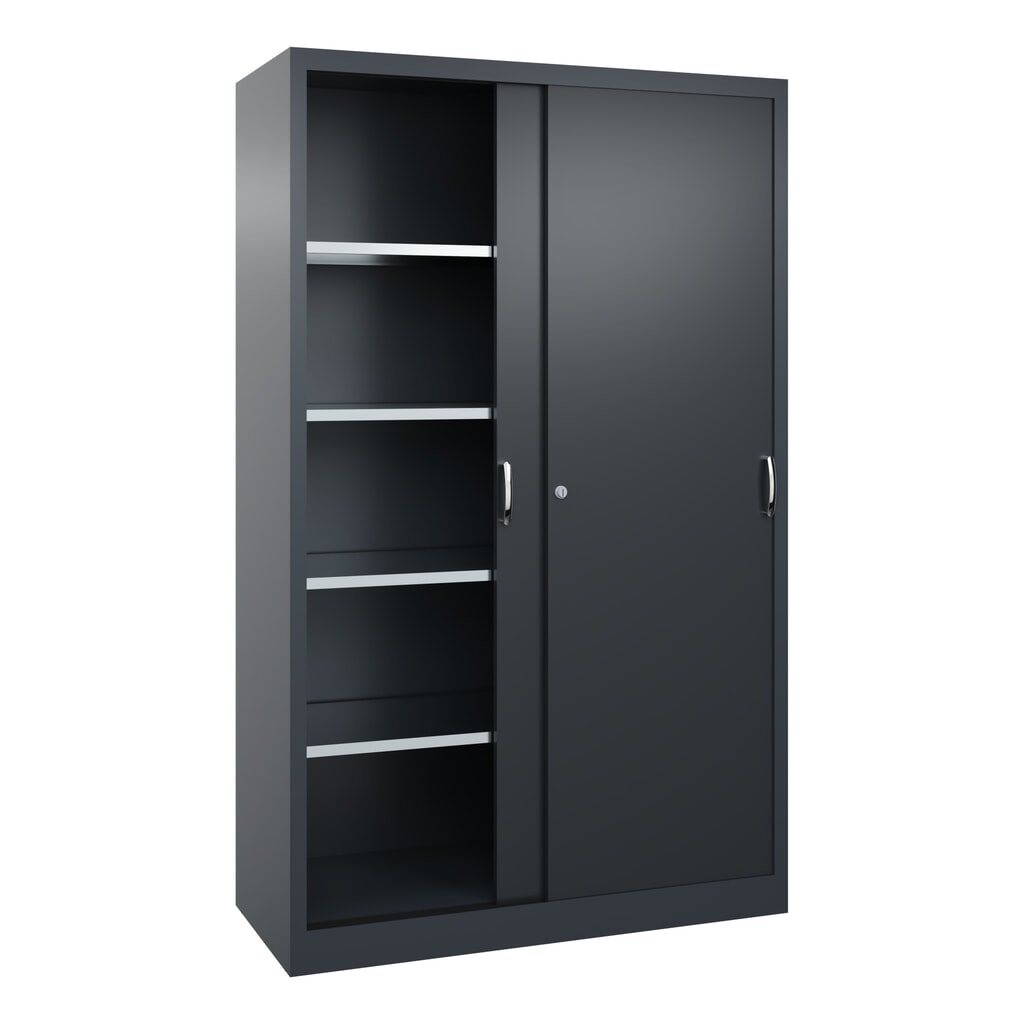 Armoire à portes coulissantes pour charges lourdes C+P, H x l x P 1 950 x 1 200 x 500 mm, gris anthracite, gris noir N° de l'image du produit 2 : Armoire à portes coulissantes pour charges lourdes C+P, H x l x P 1 950 x 1 200 x 500 mm, gris anthracite, gris noir