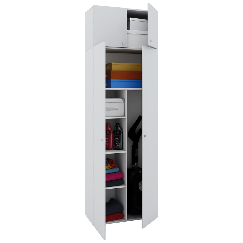 VCM armoire à produits de nettoyage Vandol II, avec portes et rehausse, blanche Illustration du produit: VCM armoire à produits de nettoyage Vandol II, avec portes et rehausse, blanche