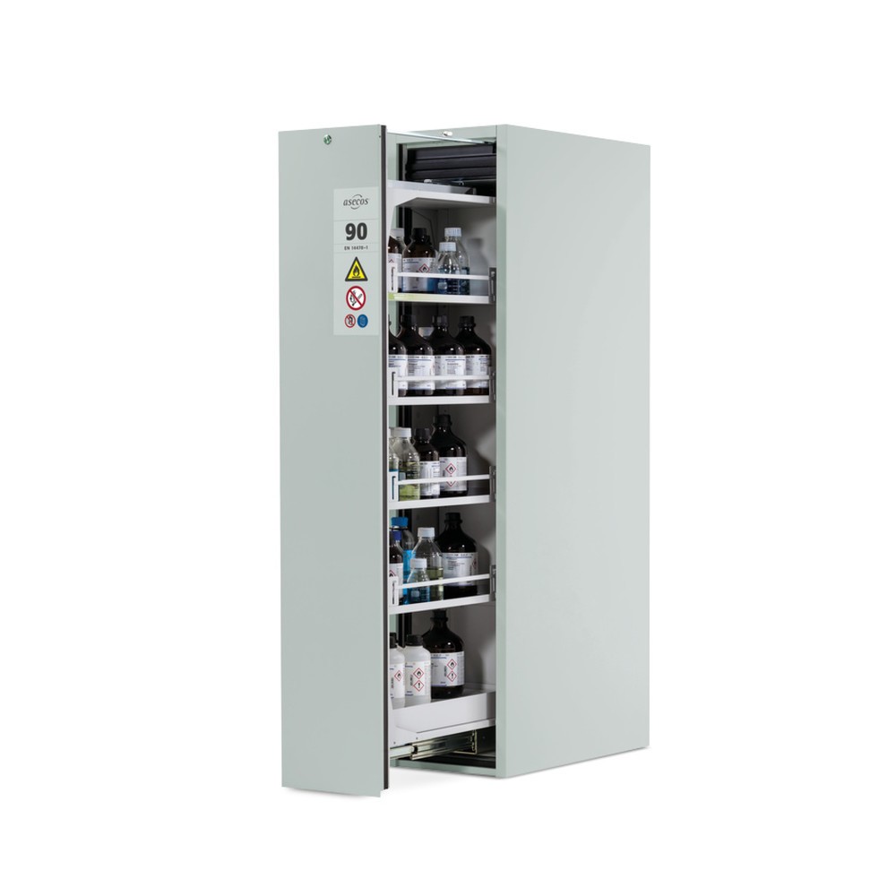Illustration du produit: asecos® Armoire coupe-feu V-MOVE-90 avec tiroir vertical, HxlxP. 1 966 x 449 x 860 mm, gris clair