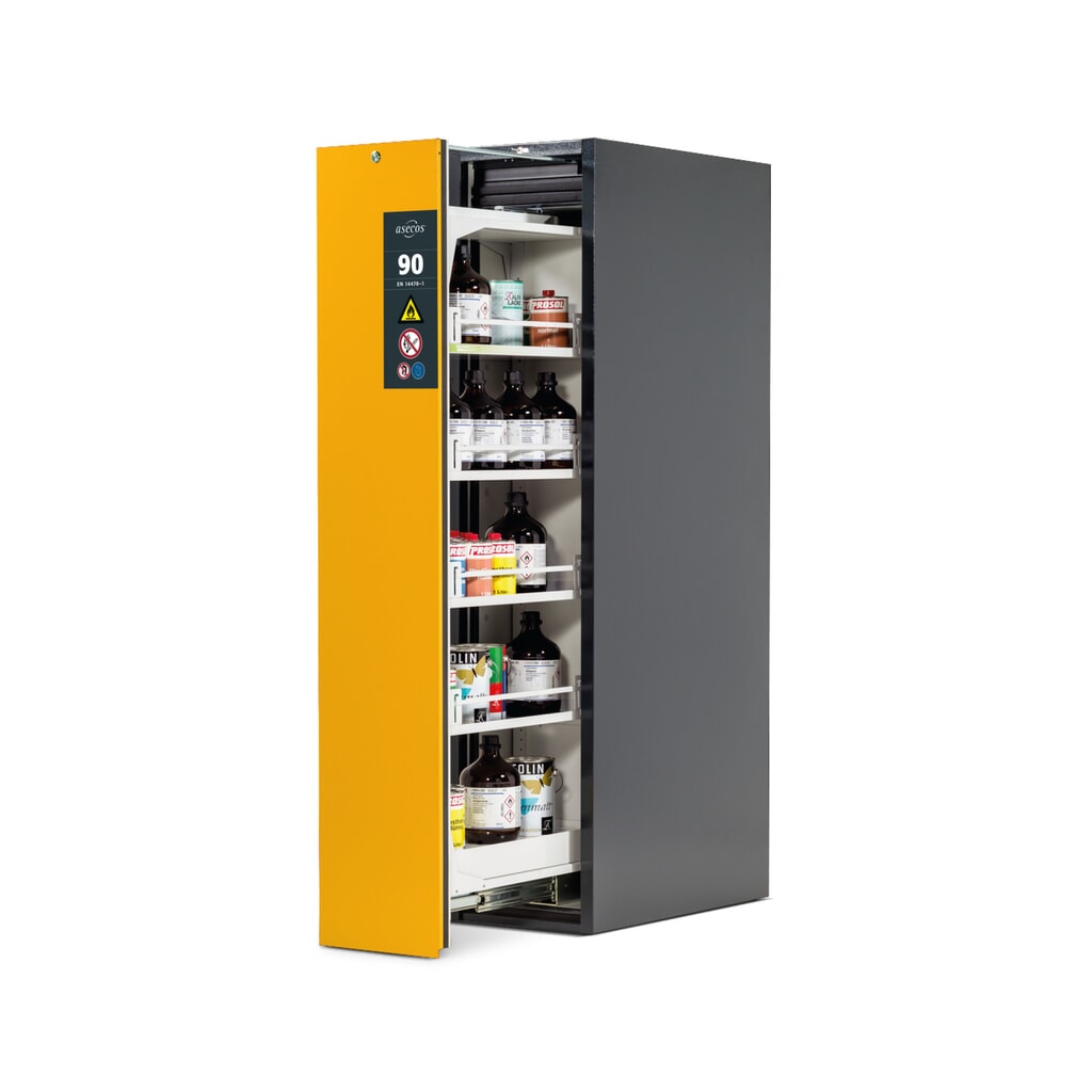 asecos® Armoire coupe-feu V-MOVE-90 avec tiroir vertical, HxlxP. 1 966 x 449 x 860 mm, anthracite, jaune Illustration du produit: asecos® Armoire coupe-feu V-MOVE-90 avec tiroir vertical, HxlxP. 1 966 x 449 x 860 mm, anthracite, jaune