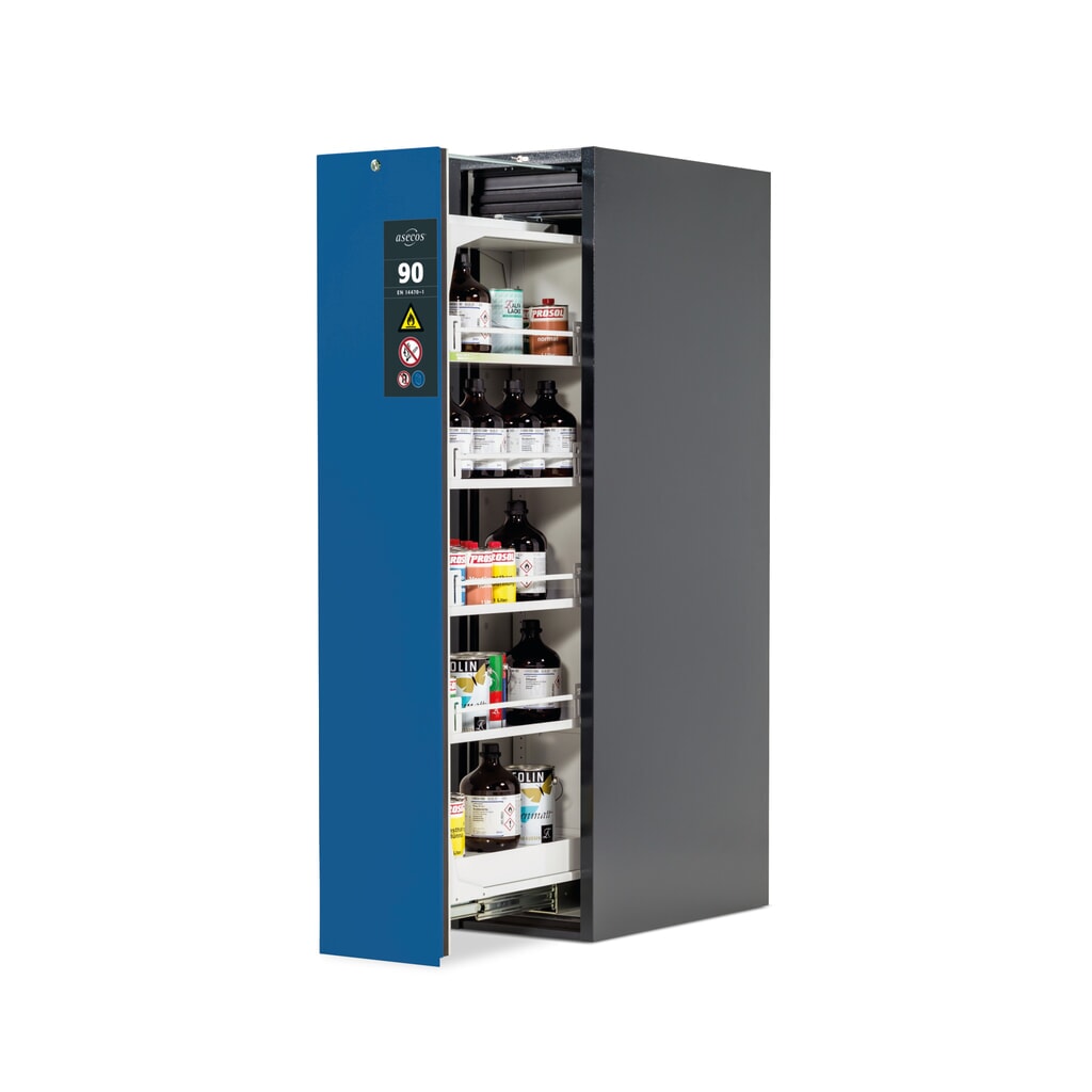 Illustration du produit: asecos® Armoire coupe-feu V-MOVE-90 avec tiroir vertical, HxlxP. 1 966 x 449 x 860 mm, anthracite, bleu gentiane