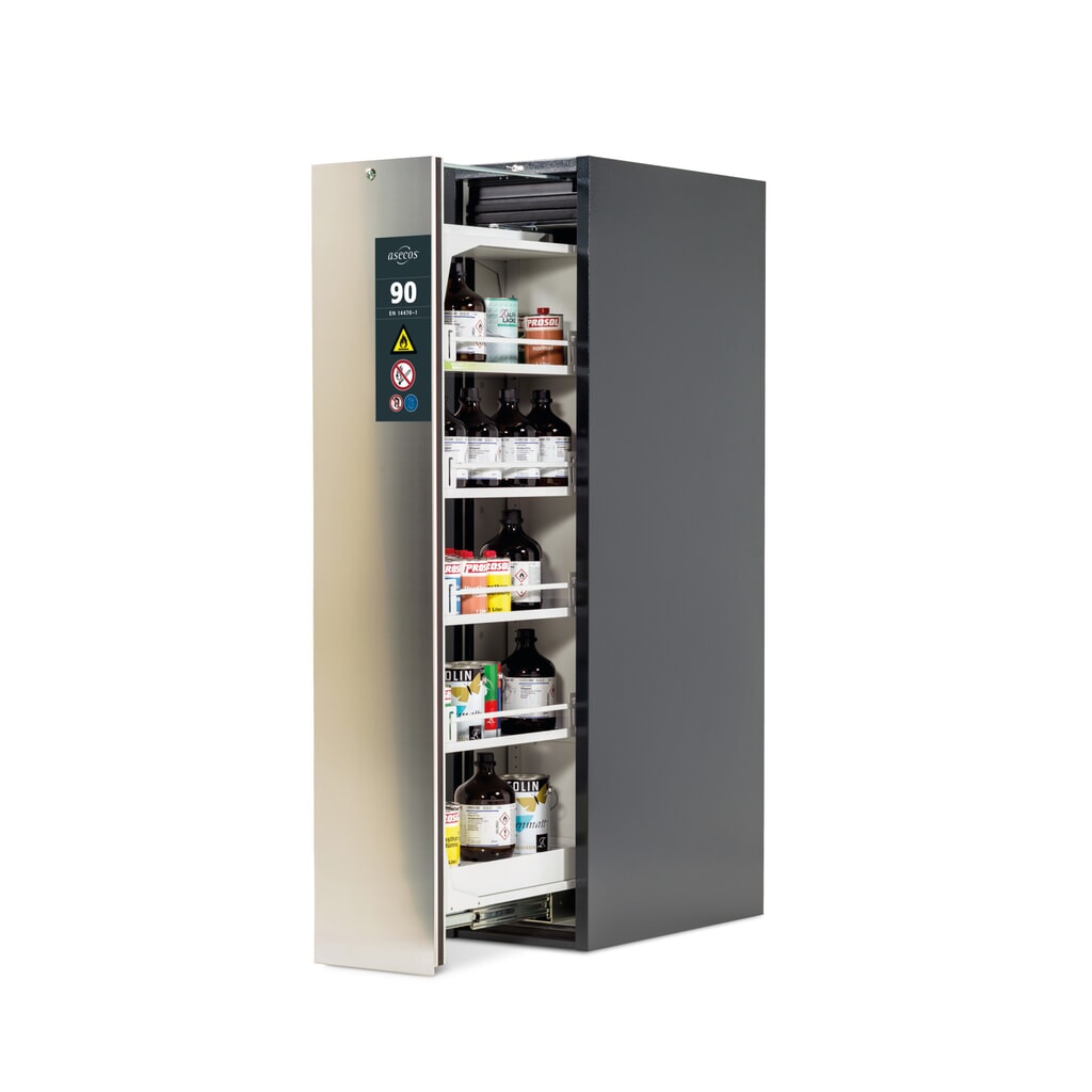 asecos® Armoire coupe-feu V-MOVE-90 avec tiroir vertical, HxlxP. 1 966 x 449 x 860 mm, anthracite, acier inoxydable Illustration du produit: asecos® Armoire coupe-feu V-MOVE-90 avec tiroir vertical, HxlxP. 1 966 x 449 x 860 mm, anthracite, acier inoxydable