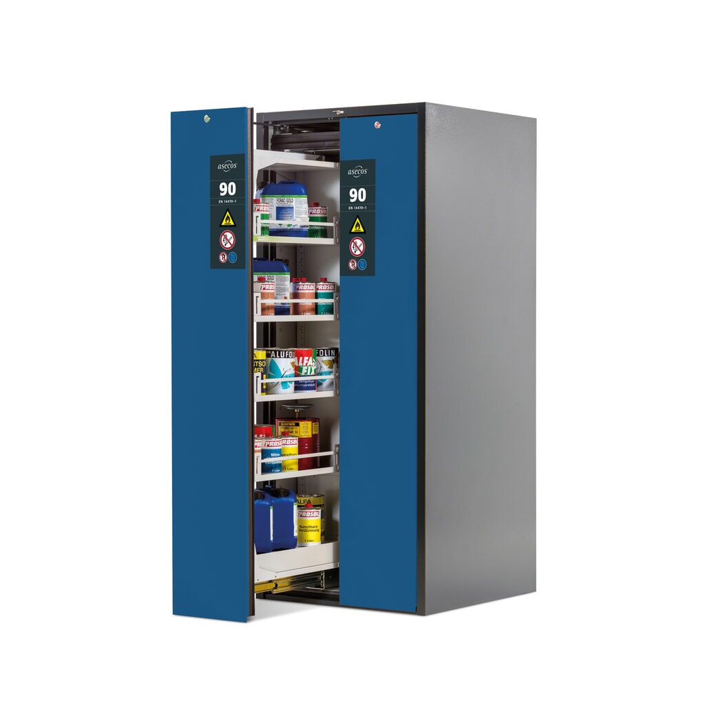asecos® Armoire coupe-feu V-MOVE-90 avec tiroir vertical, HxlxP. 1 966 x 819 x 860 mm, anthracite, bleu gentiane Illustration du produit: asecos® Armoire coupe-feu V-MOVE-90 avec tiroir vertical, HxlxP. 1 966 x 819 x 860 mm, anthracite, bleu gentiane